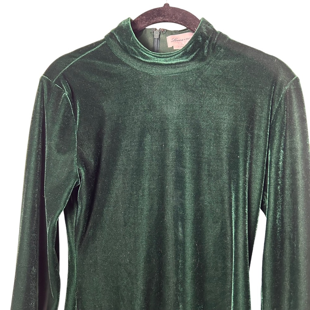 Lovers + Friends Green Velvet Long Sleeve Dress - Picture 3 of 9